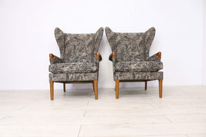 Mid Century Retro Parker Knoll Wing Back Chairs 757 Fireside Armchairs - teakyfinders