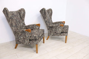 Mid Century Retro Parker Knoll Wing Back Chairs 757 Fireside Armchairs - teakyfinders