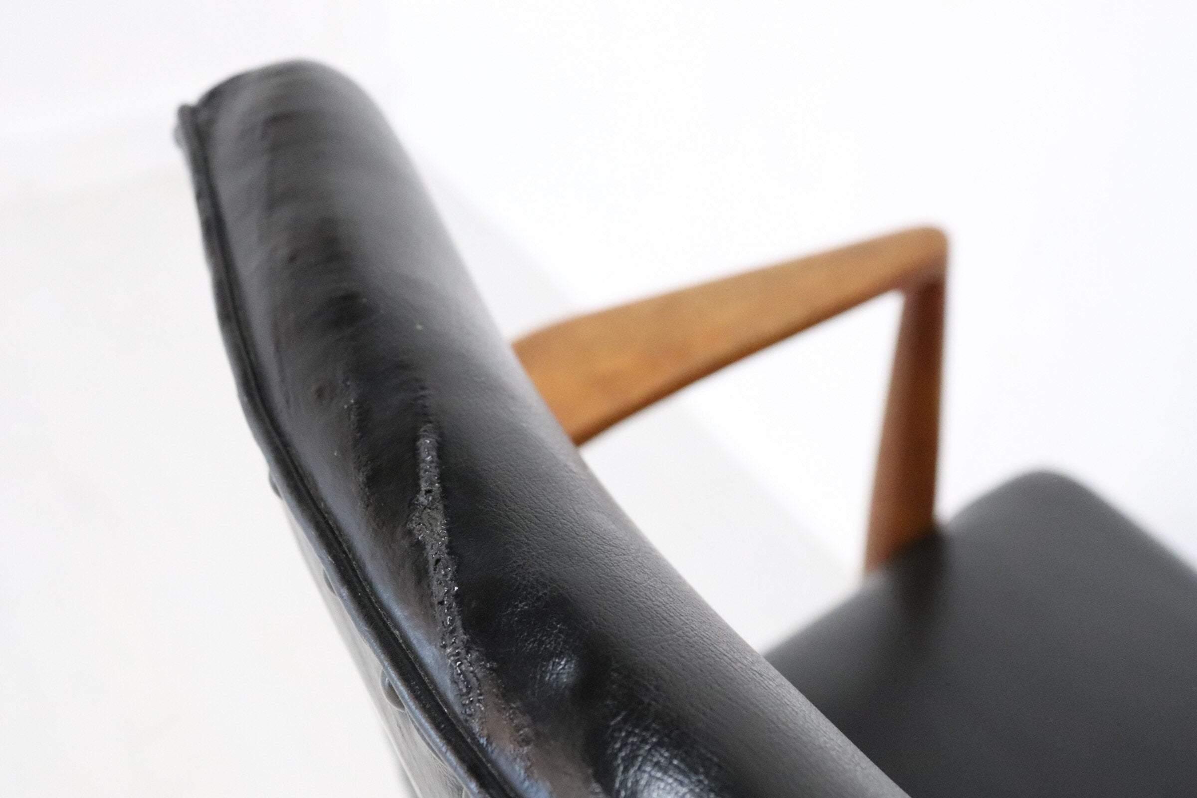 Teak Armchair with Black Vinyl Upholstery - teakyfinders