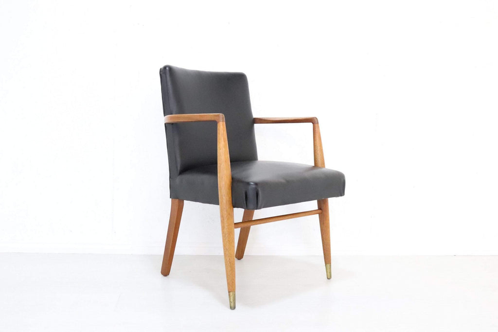 Teak Armchair with Black Vinyl Upholstery - teakyfinders