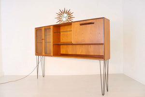 G Plan Fresco Sideboard / Highboard Bookshelf on Industrial Hairpin Legs - teakyfinders