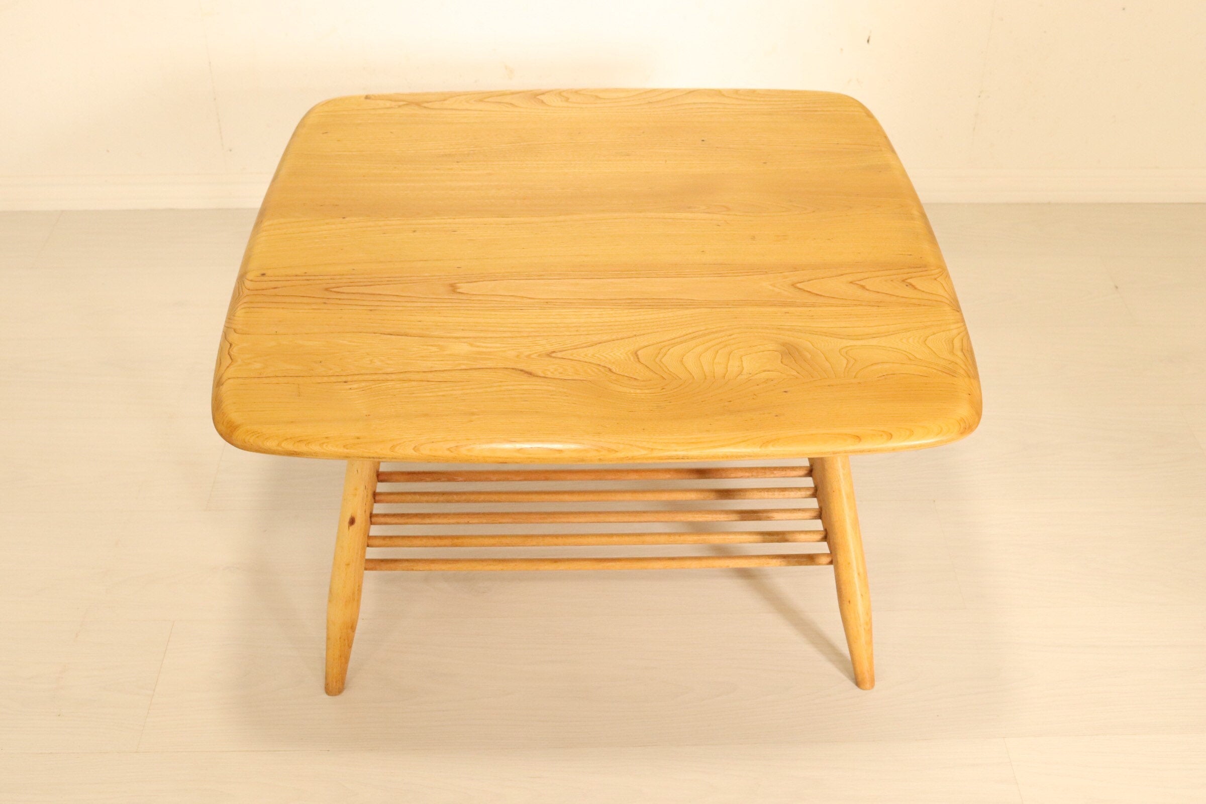 Rare Ercol Square Coffee Table with Magazine Rack - teakyfinders