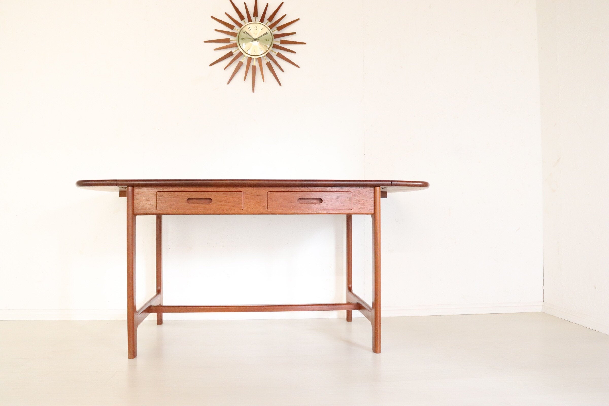 Mid Century Solid Teak Wood Dining Table Drop Leaf , Danish Style - teakyfinders