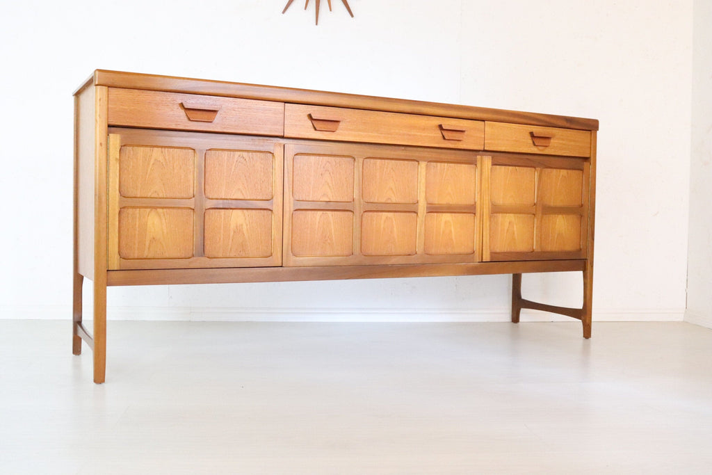 Nathan Teak Squares Sideboard, Unique Vintage Handle - teakyfinders