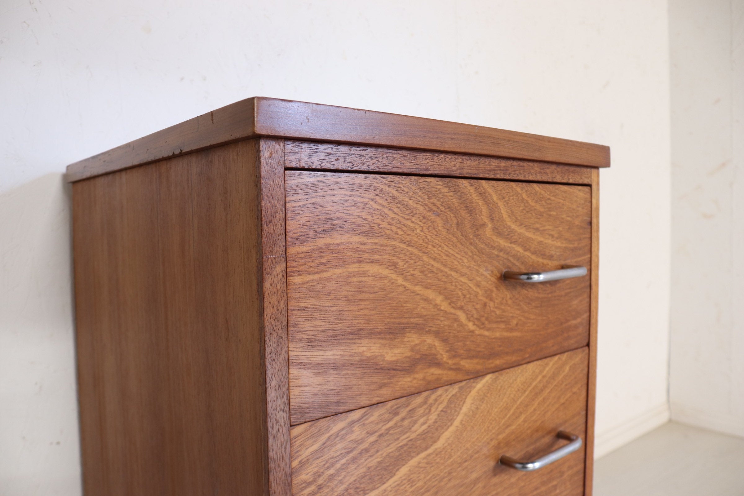 Mid Century  Teak Chest of Drawers with Retro Industrial Zinc Hairpin Legs , Home Office Desk Drawers - teakyfinders