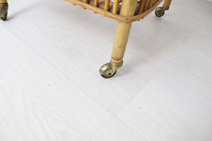 Retro Light Bamboo Rattan Drinks Trolley - Mid Century Item of Furniture - Vintage Cocktail Bar Cart Boho - Tiki Cane Trolley - teakyfinders