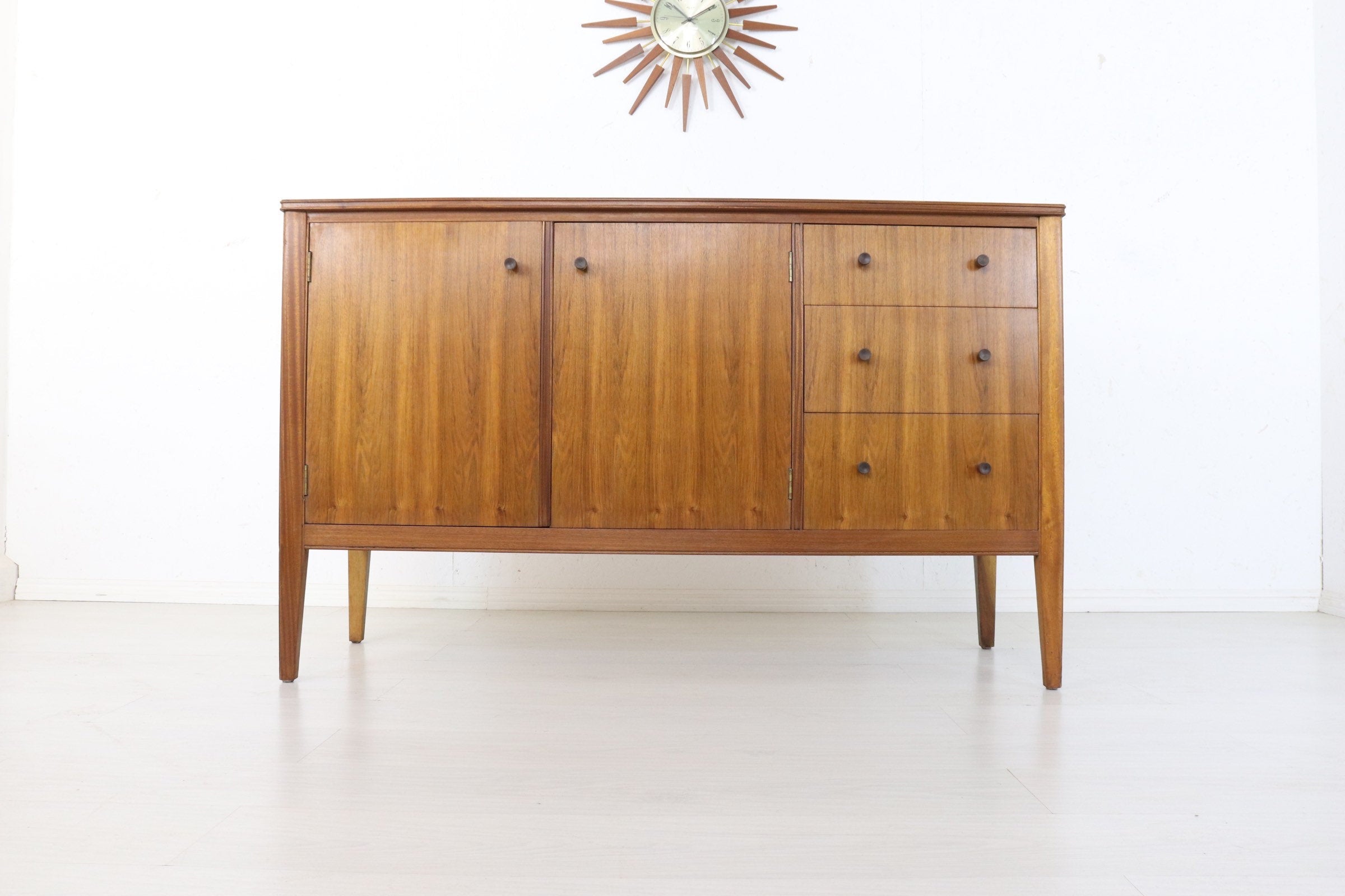 Mid Century W&T Lock Walnut Sideboard 1950’s Vintage and Retro Storage Furniture, Refinished Stunning Condition - teakyfinders