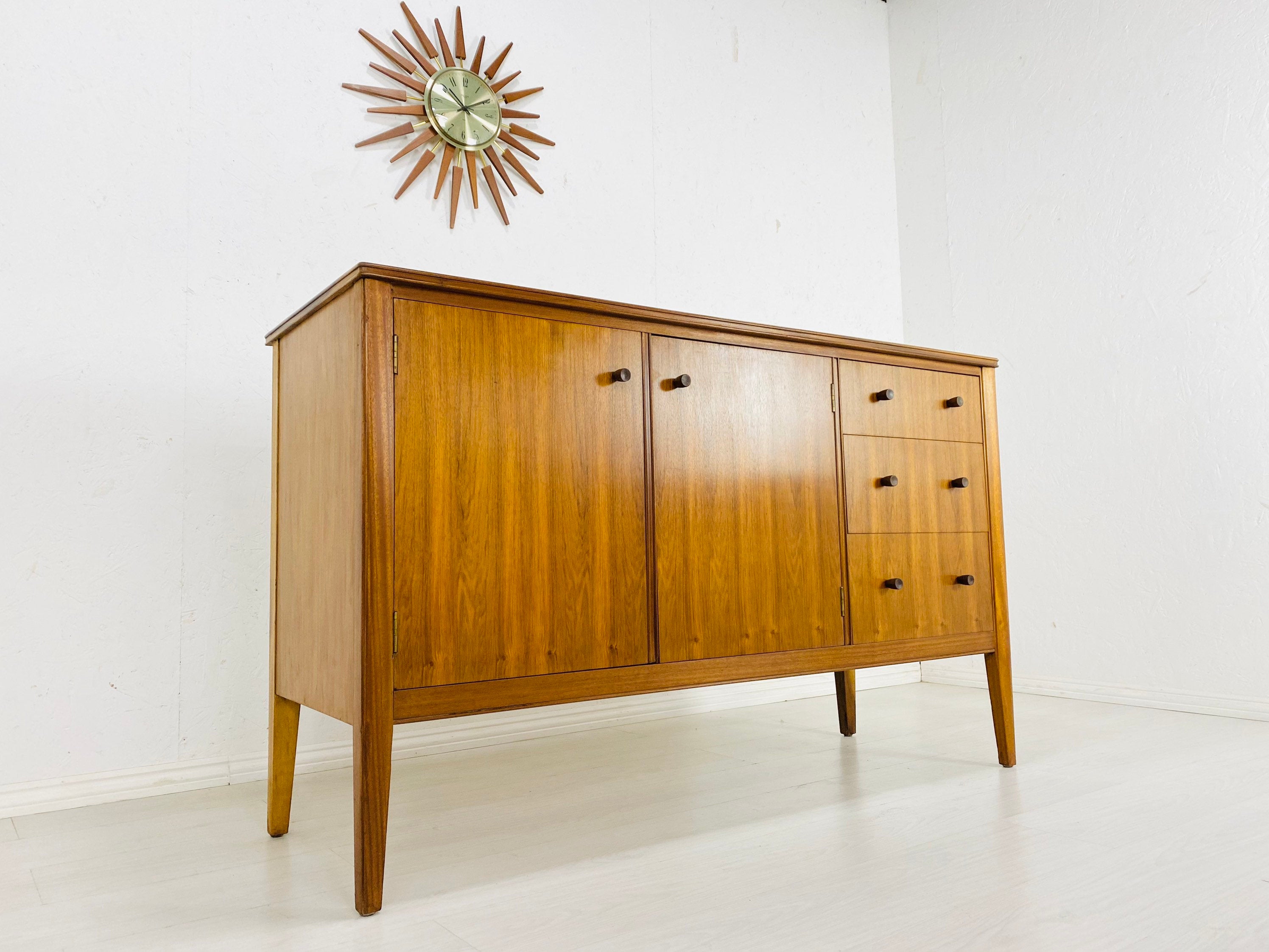 Mid Century W&T Lock Walnut Sideboard 1950’s Vintage and Retro Storage Furniture, Refinished Stunning Condition - teakyfinders