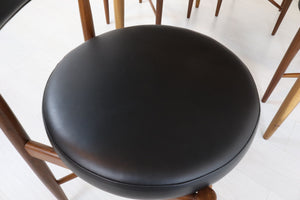 Mid Century G Plan Teak Circular Dining Table with Four Kofod Larsen Chairs Retro New Black Vinyl Original Furniture Fresco Set Immaculate - teakyfinders