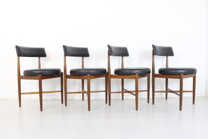 Mid Century G Plan Teak Circular Dining Table with Four Kofod Larsen Chairs Retro New Black Vinyl Original Furniture Fresco Set Immaculate - teakyfinders