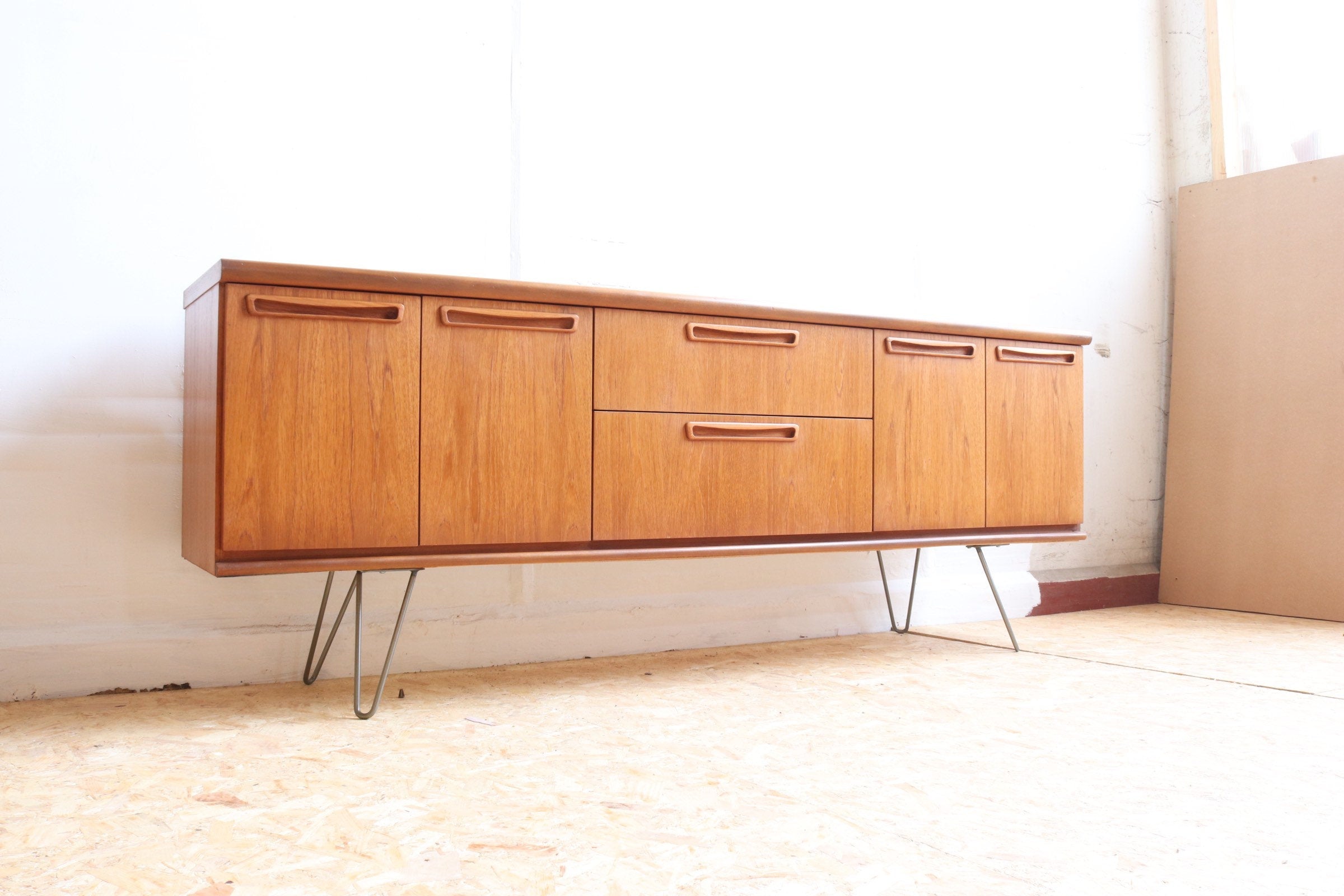 Meredew Long Teak Sideboard on Hairpin Legs - teakyfinders