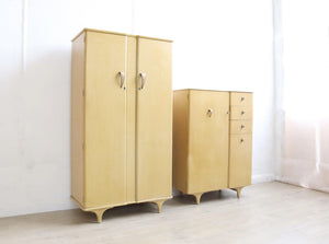 Stunning Pair of Wardrobes Tallboy in limed Oak and Embroidered Handles - teakyfinders