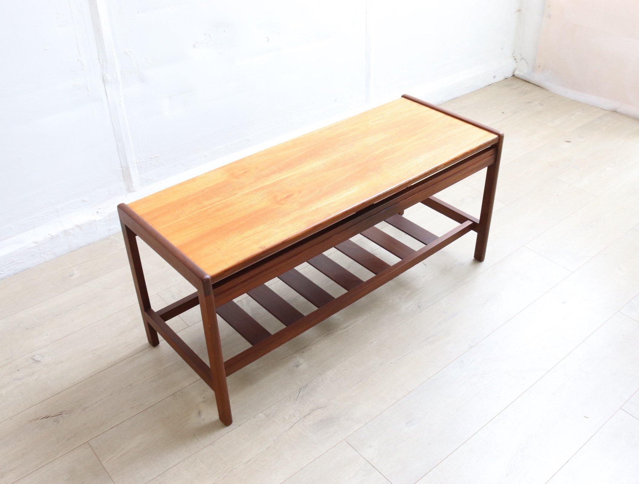 Mid Century Teak And Afromosia Coffee Table Refinished Condition, Magazine rack - teakyfinders