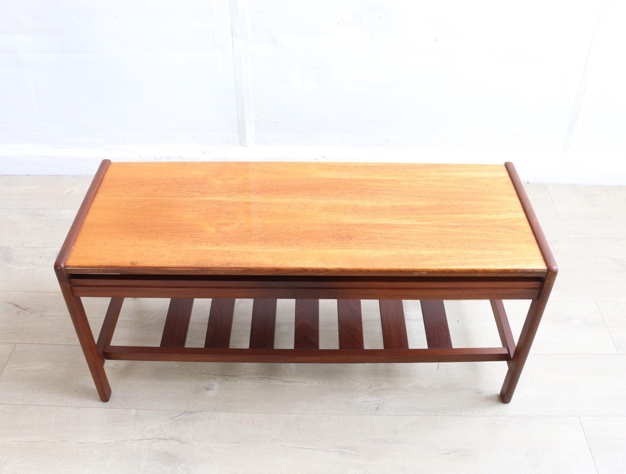 Mid Century Teak And Afromosia Coffee Table Refinished Condition, Magazine rack - teakyfinders