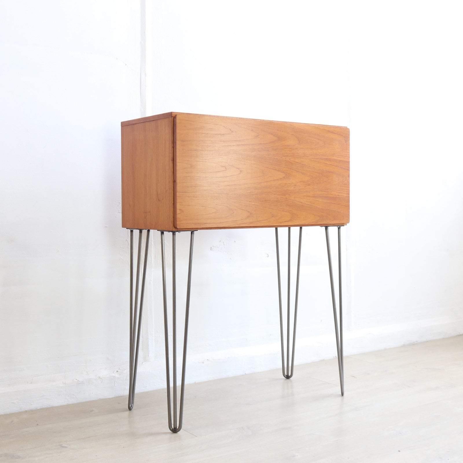 Mid Century Beaver & Tapley Desk Bureau on Hairpin legs in Teak Idustrial Design - Laptop Desk Retro Office Storage 70s Cabinet - teakyfinders