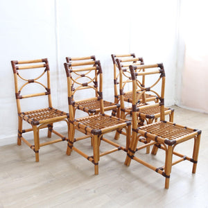 Vintage Bamboo Set of Six McGuire Dining Chairs - teakyfinders