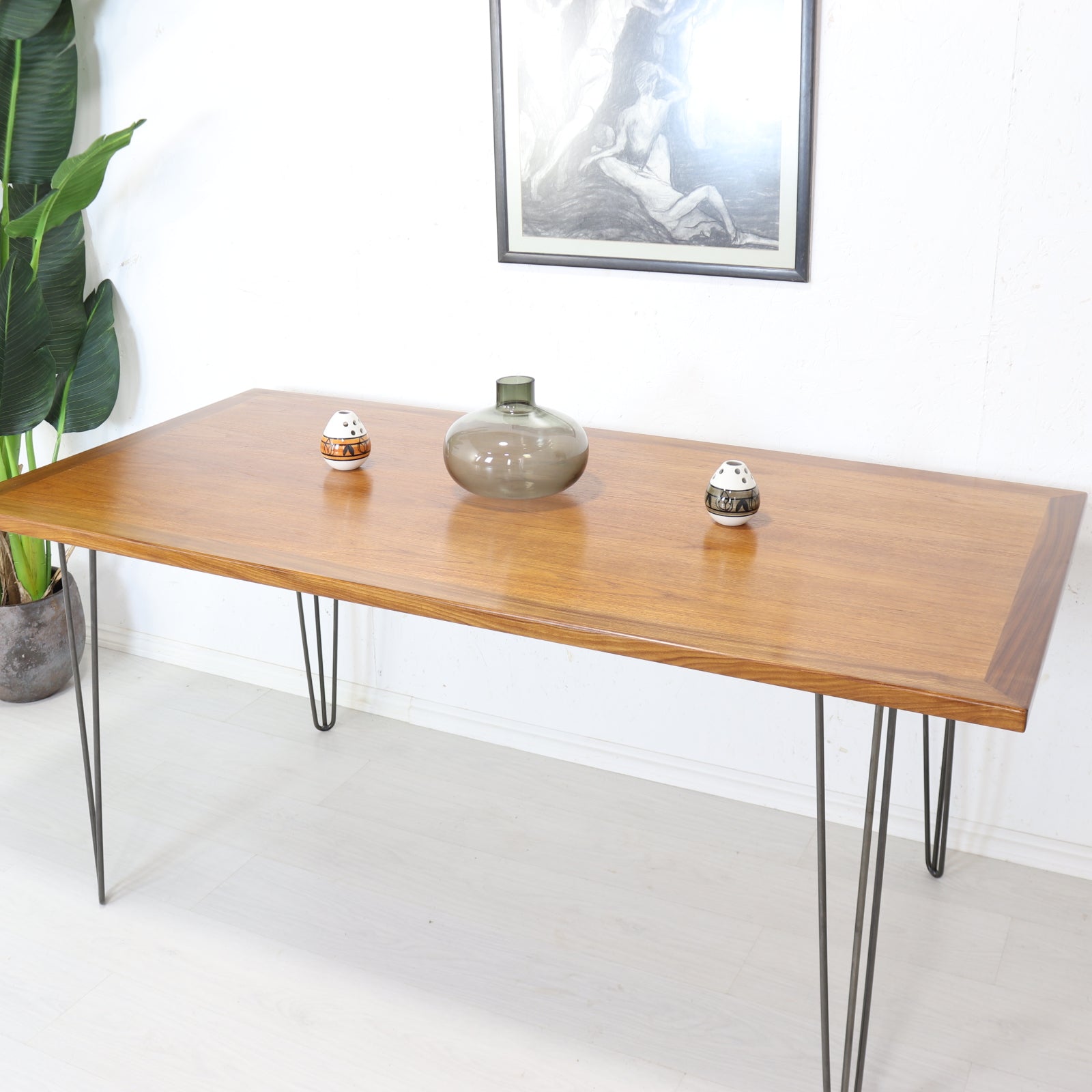 G plan Teak Fresco Plank Dining Table on Hairpin Legs - teakyfinders