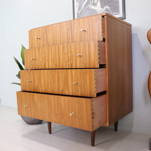 Vintage Walnut Chest of Drawers With Brass Handles - teakyfinders