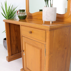 Vintage Large Mirrored Walnut Dressing Table - teakyfinders