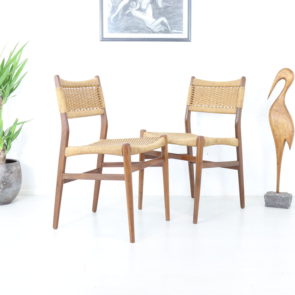 Matching Pair of Danish Papercord Dining Chairs - teakyfinders