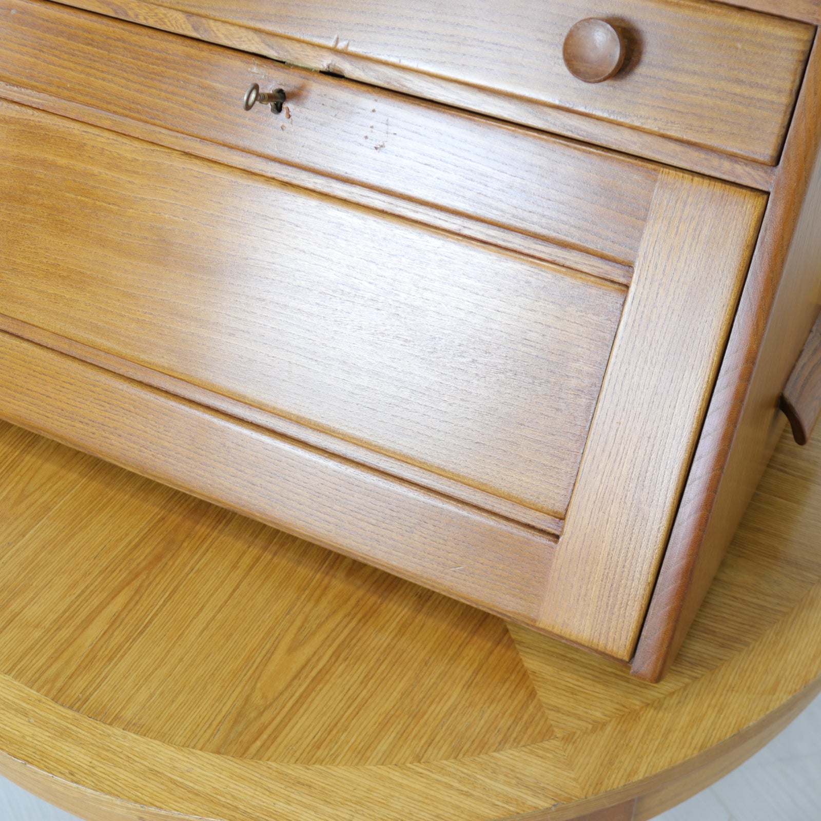 Rare Ercol Compact Desk Top Bureau Blonde Finish - teakyfinders