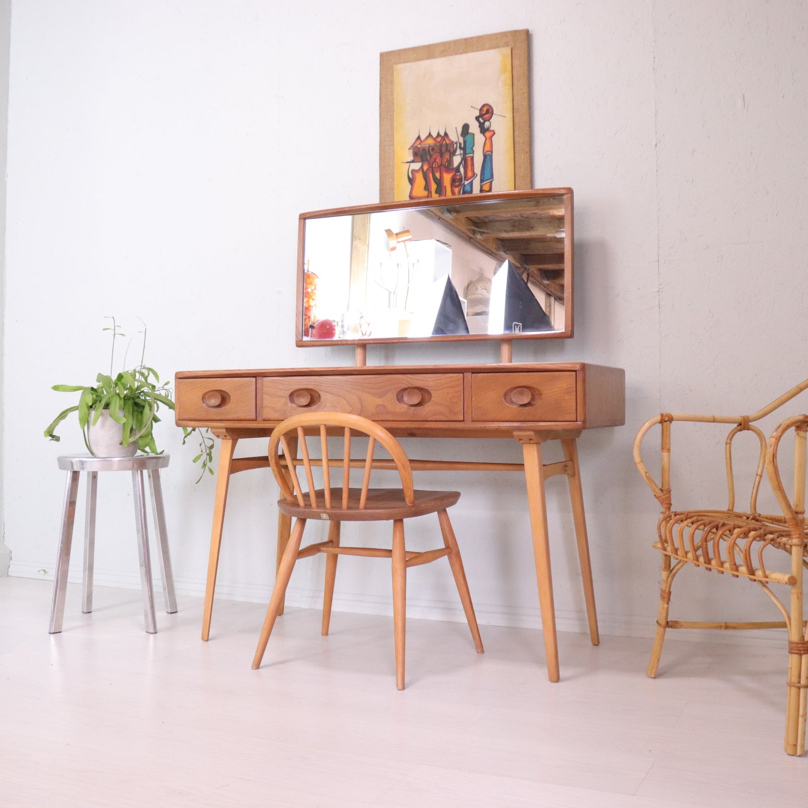 Ercol Rare Blonde Dressing Table with Mirror - teakyfinders