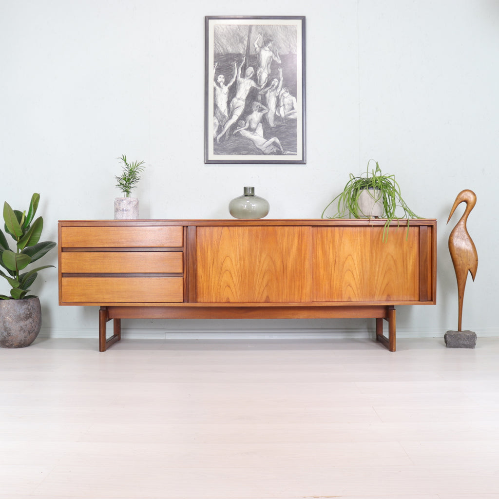 Rare White & Newton Long Teak Sideboard with Sliding Doors - teakyfinders