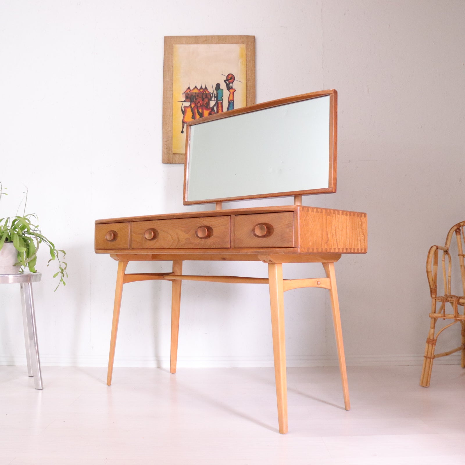 Ercol Rare Blonde Dressing Table with Mirror - teakyfinders