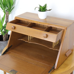 Rare Ercol Compact Desk Top Bureau Blonde Finish - teakyfinders