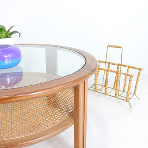 G Plan Astron Circular Coffee Table Made in Teak and Rattan - teakyfinders