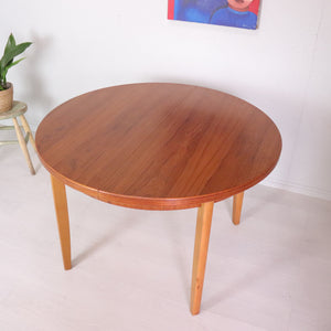 Danish Beech and Teak Round Circular Extending Dining Table - teakyfinders