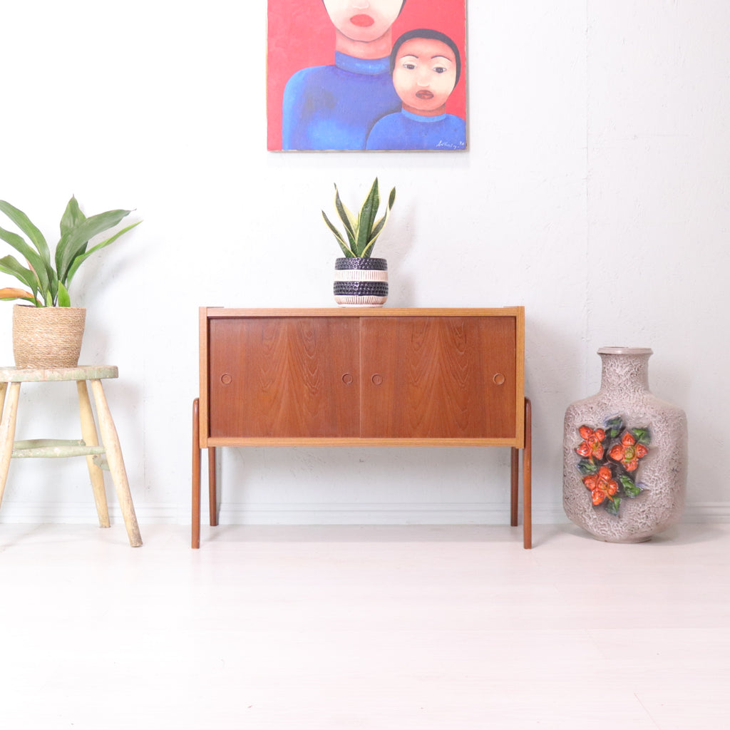 Compact Teak Sliding Door Storage Cabinet - teakyfinders