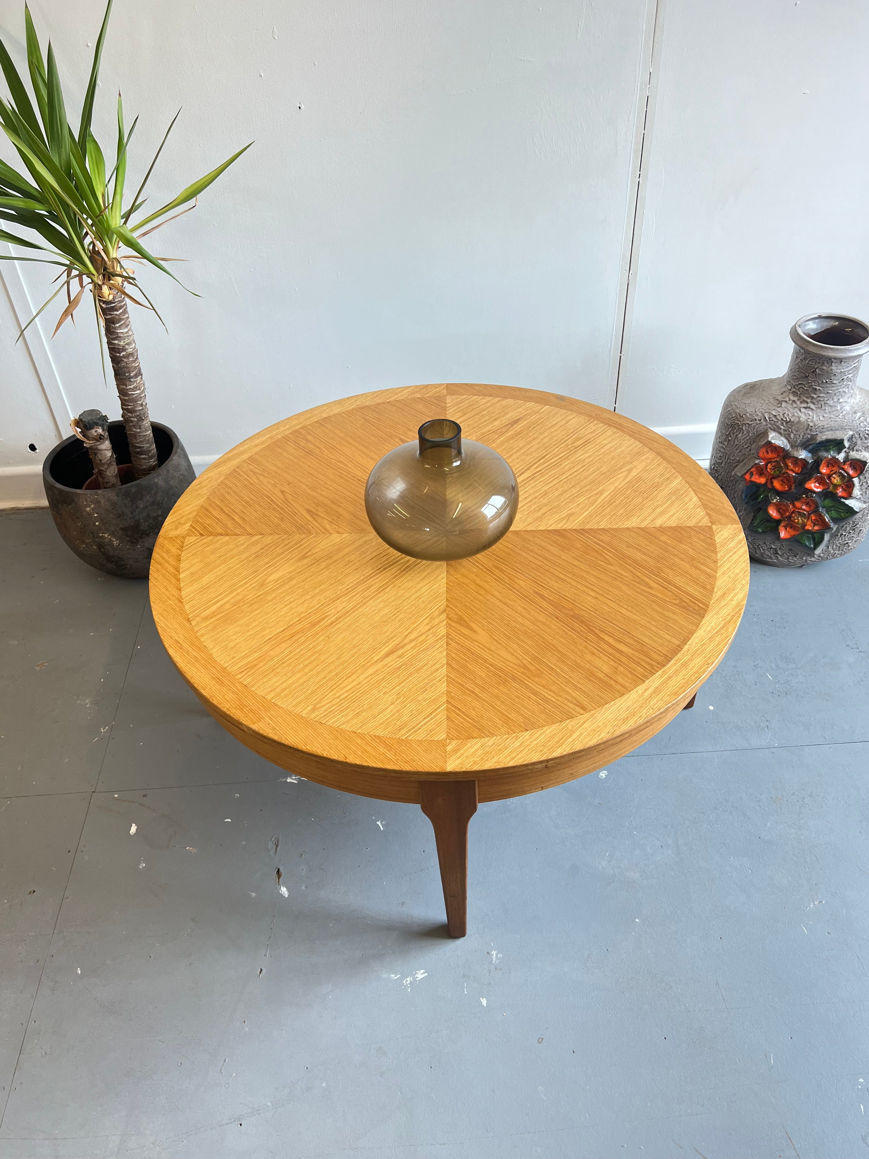 Round Teak and Oak Parquet Coffee Table - teakyfinders