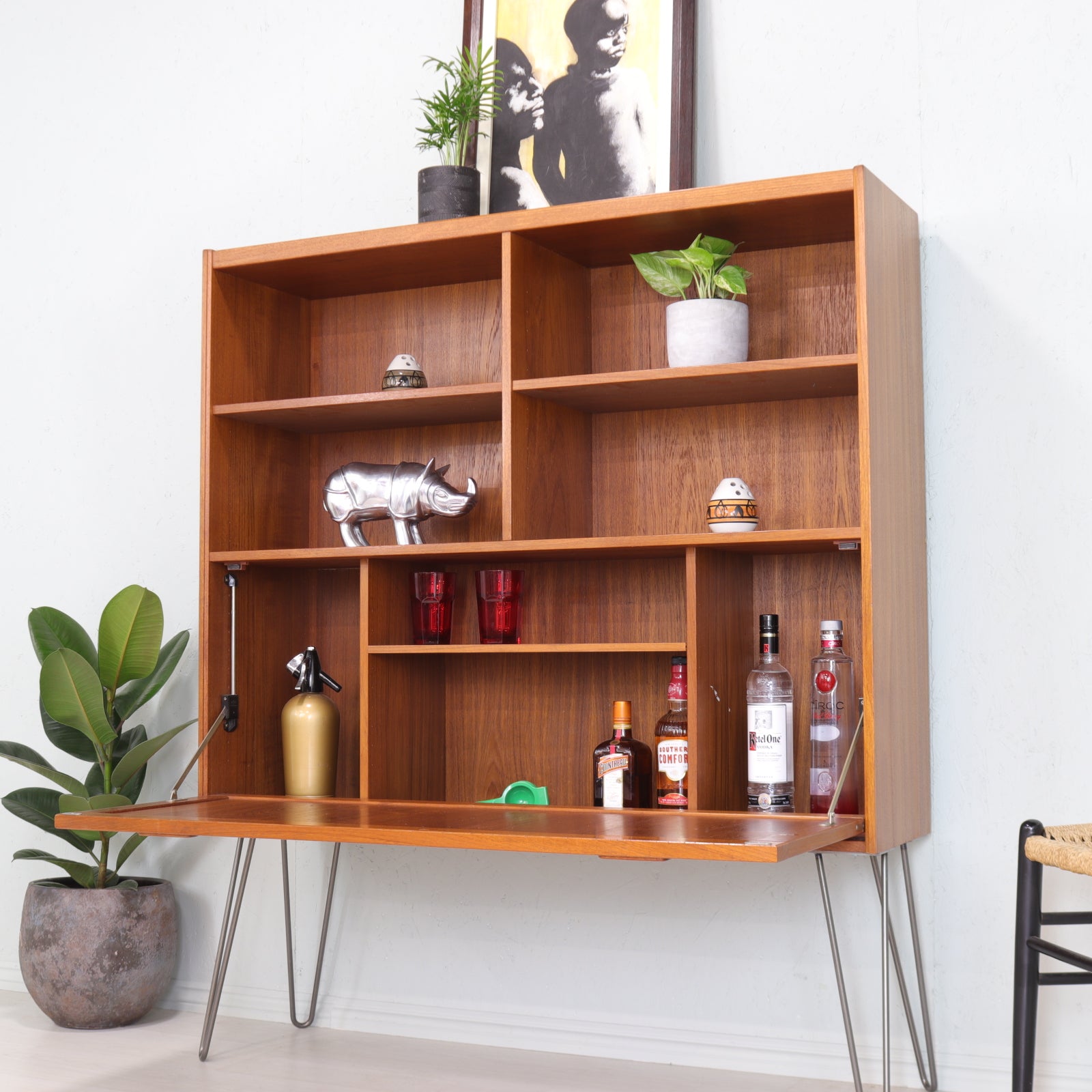 Danish Teak Display and Drinks Cabinet on Hairpin Legs - teakyfinders