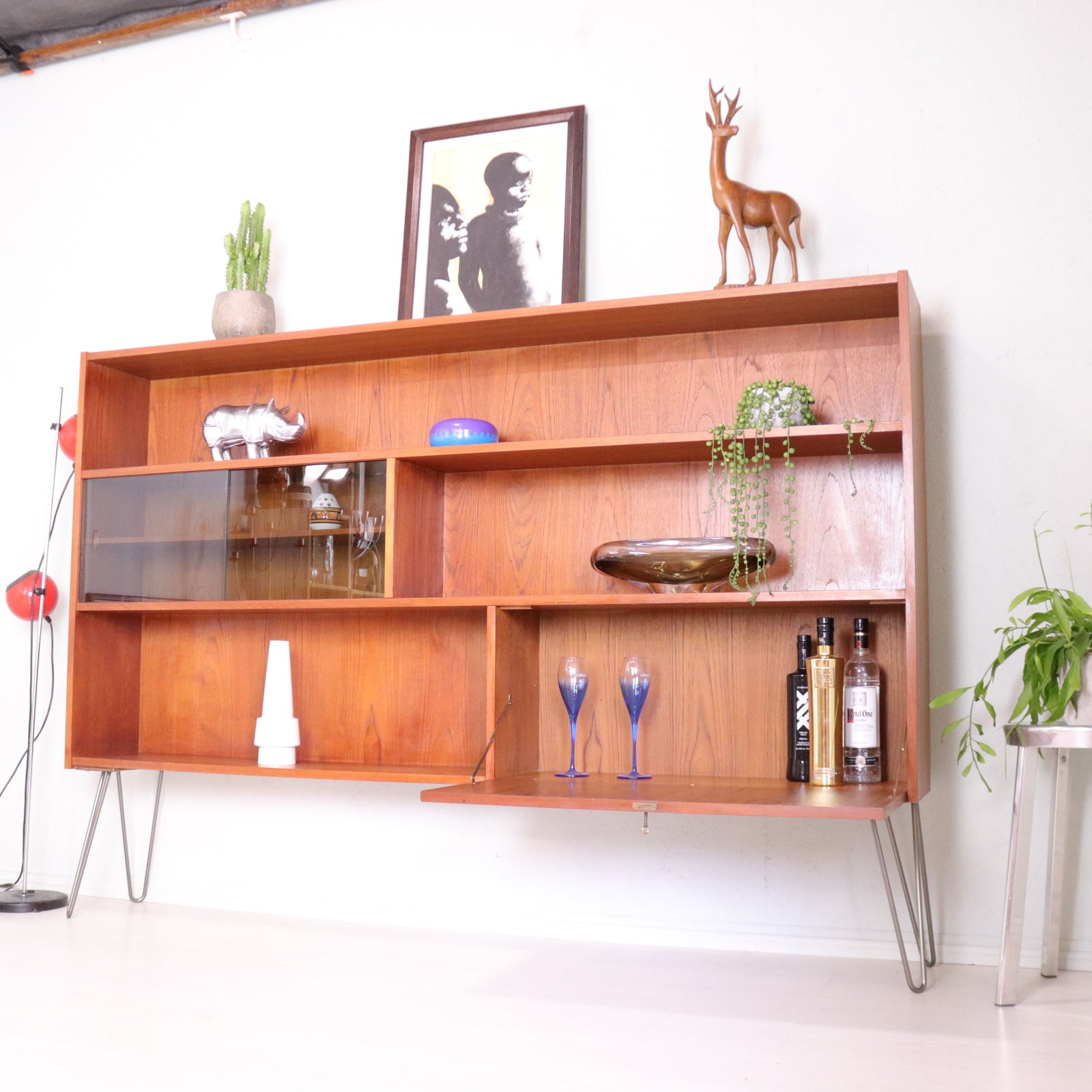 Large Danish Teak Display Unit on Hairpin Legs - teakyfinders