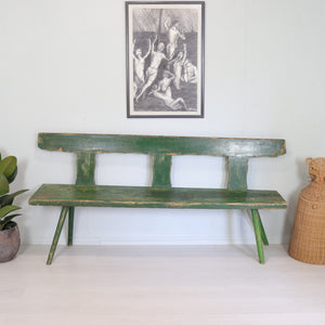 Rustic 19th Century Green Painted Austrian Bench - teakyfinders