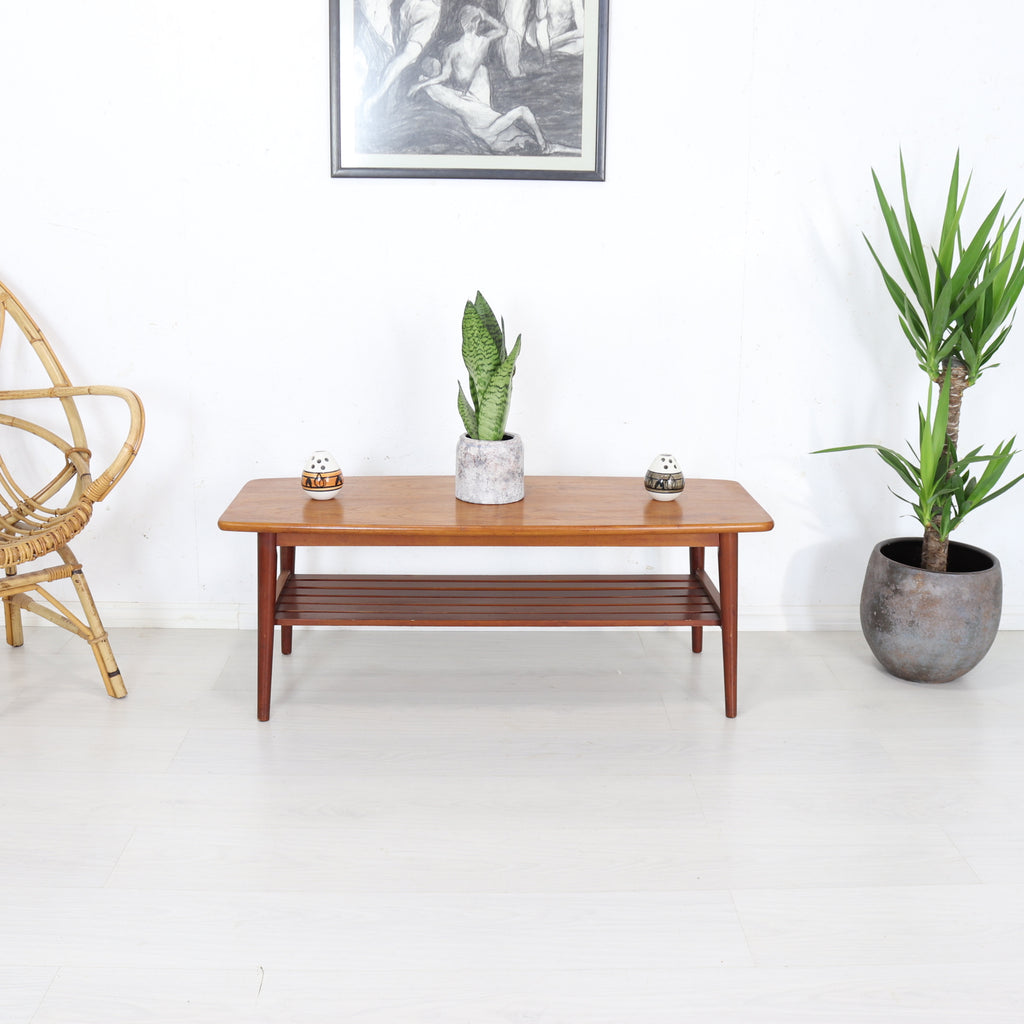 Mid Century Teak Romanian Coffee Table with Magazine rack - teakyfinders