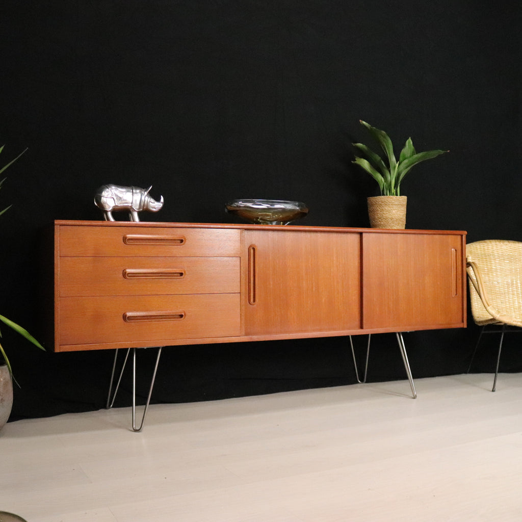 Jentique Teak Sideboard on Hairpin Legs Vintage Retro Furniture - teakyfinders