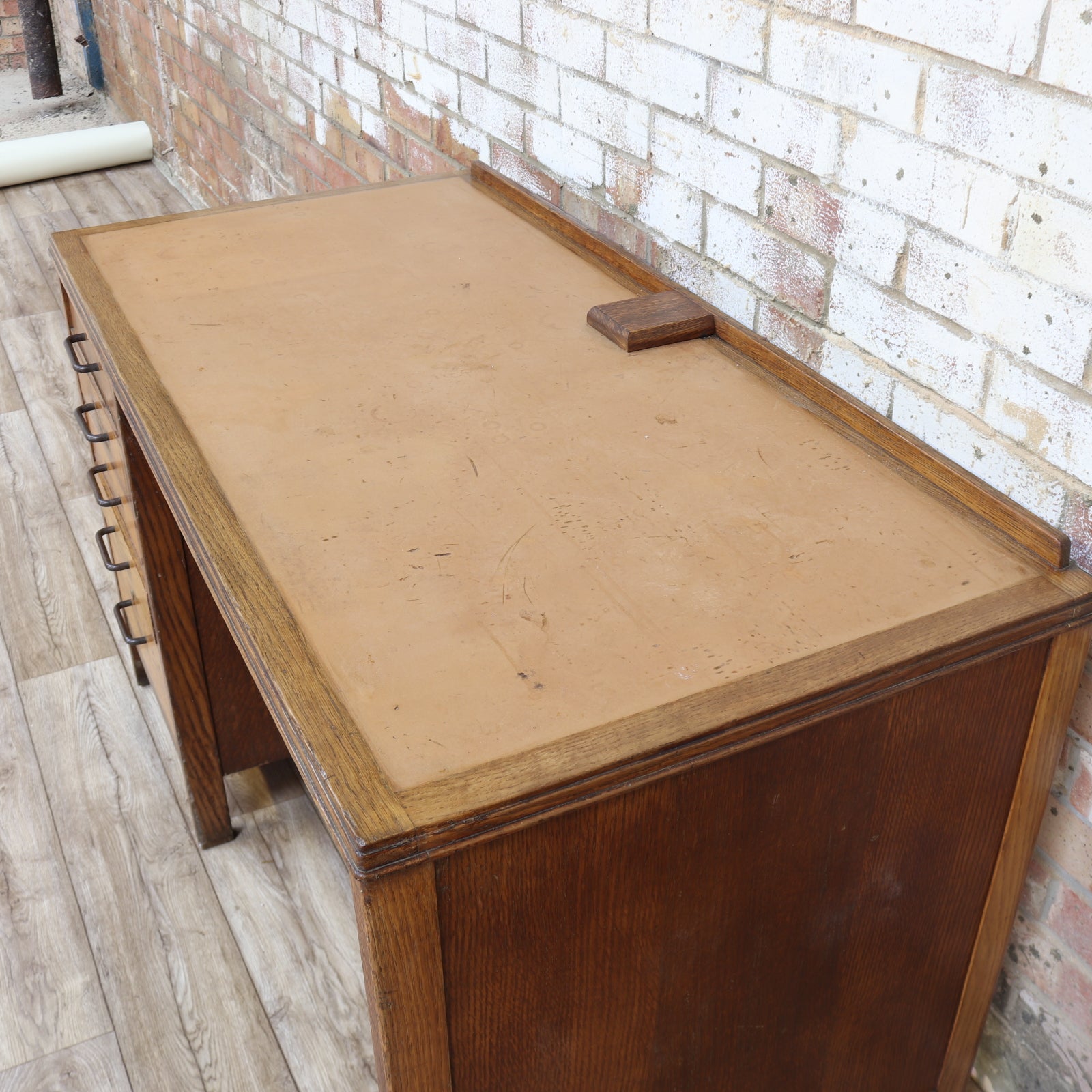 Vintage Crown Services Oak Industrial Desk RAF Staverton - teakyfinders