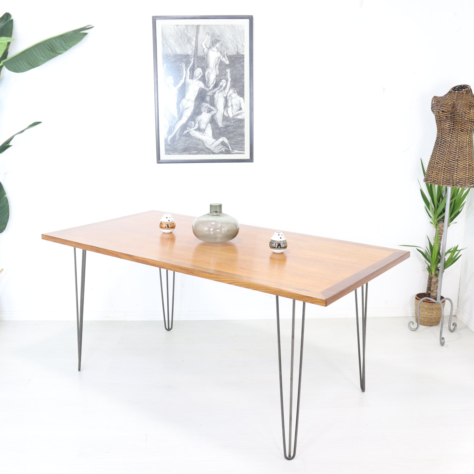 G plan Teak Fresco Plank Dining Table on Hairpin Legs - teakyfinders