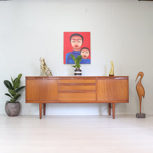 Long Retro Symmetrical Teak Sideboard - teakyfinders