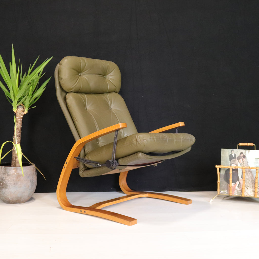 Norwegian Green Leather Reclining Chair - teakyfinders