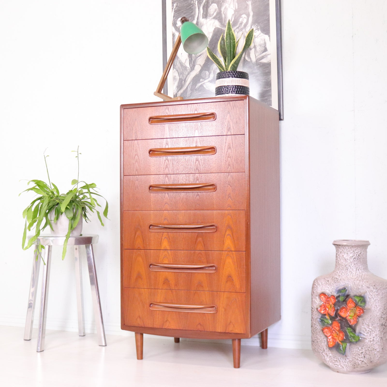 G Plan Fresco Tallboy 6 Teak Chest of Drawers - teakyfinders