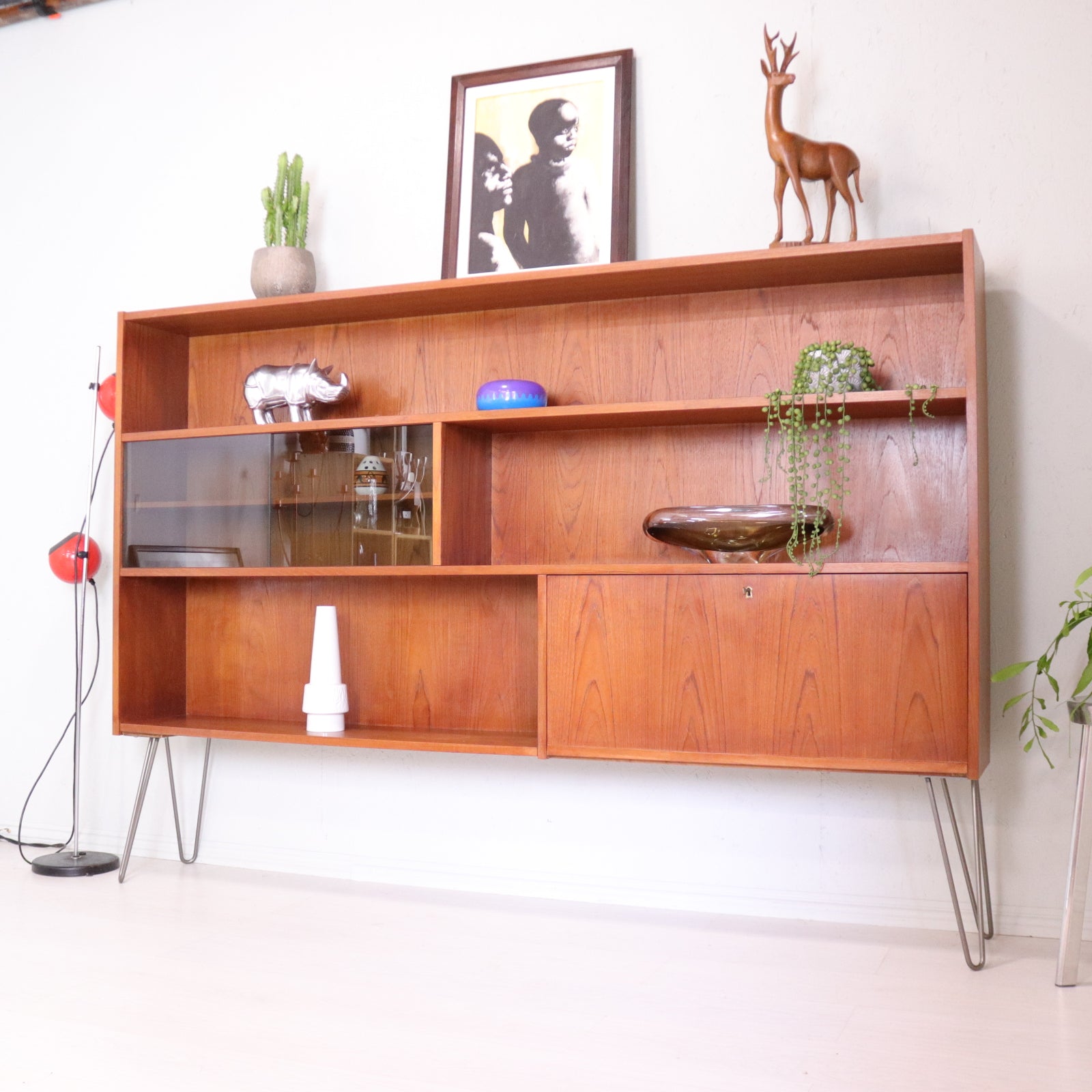 Large Danish Teak Display Unit on Hairpin Legs - teakyfinders