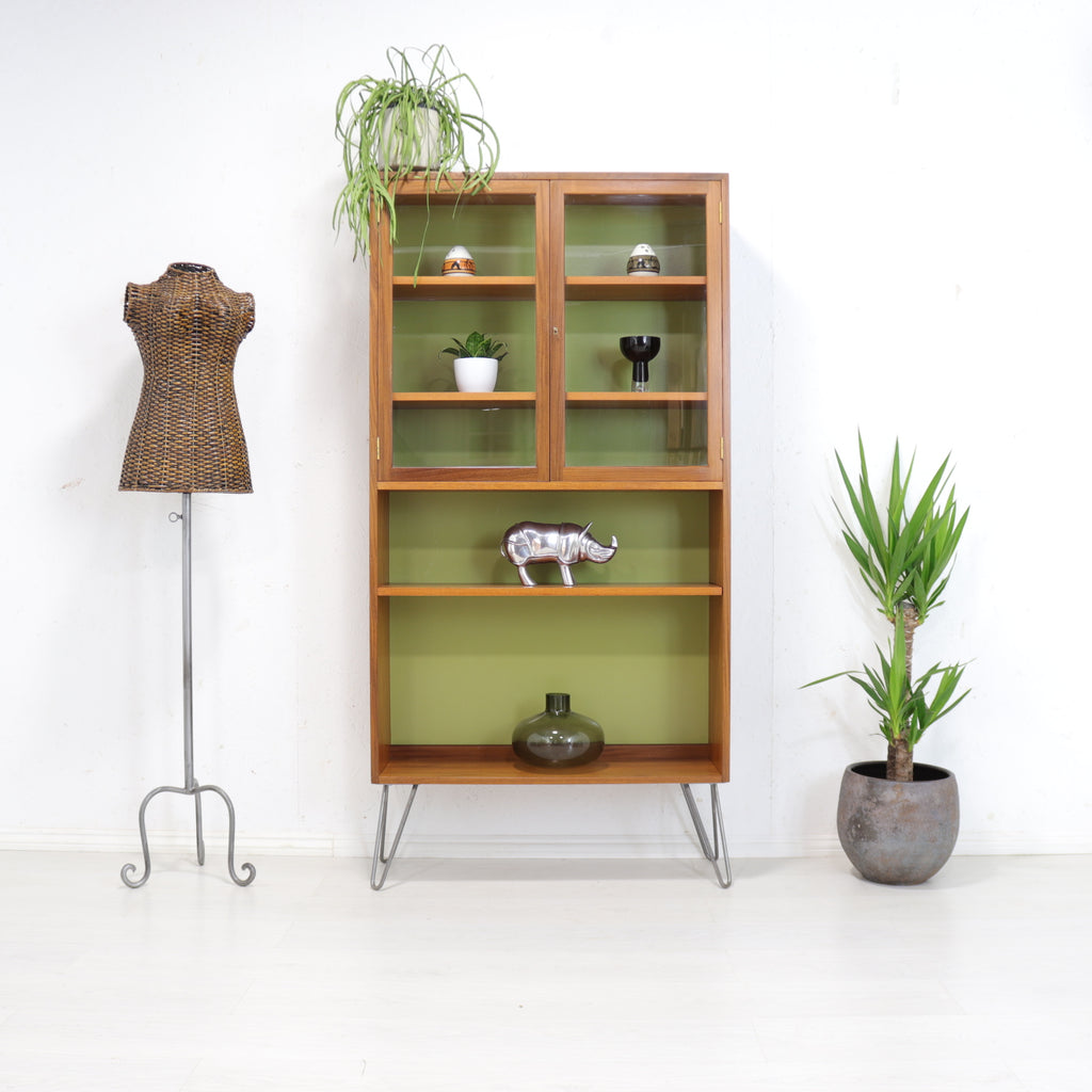 G plan Sierra Teak Display Cabinet on Hairpin Legs - teakyfinders