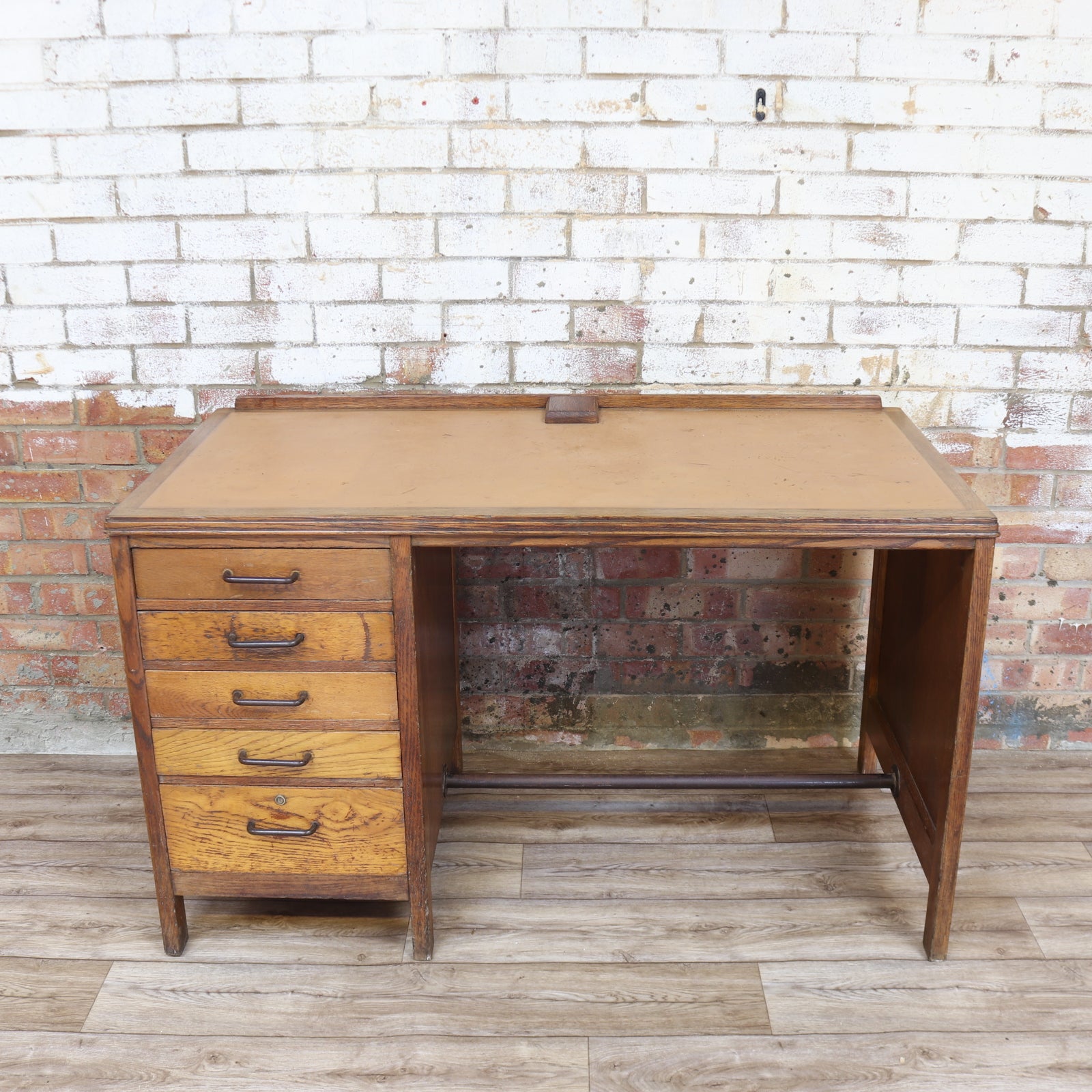 Vintage Crown Services Oak Industrial Desk RAF Staverton - teakyfinders