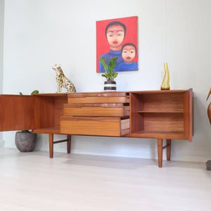 Long Retro Symmetrical Teak Sideboard - teakyfinders