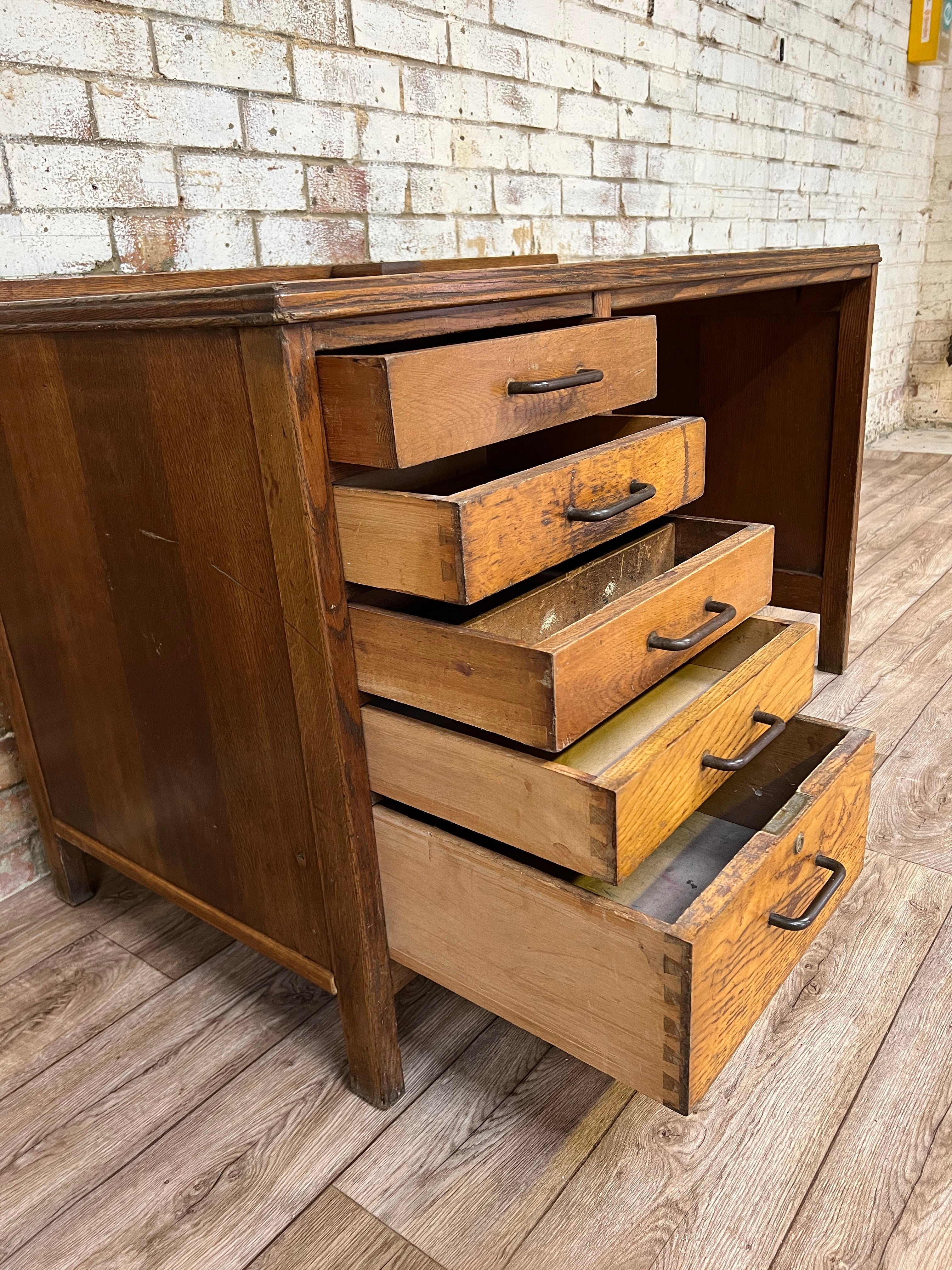 Vintage Crown Services Oak Industrial Desk RAF Staverton - teakyfinders