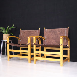 Matching Pair of Danish Safari Chairs - teakyfinders