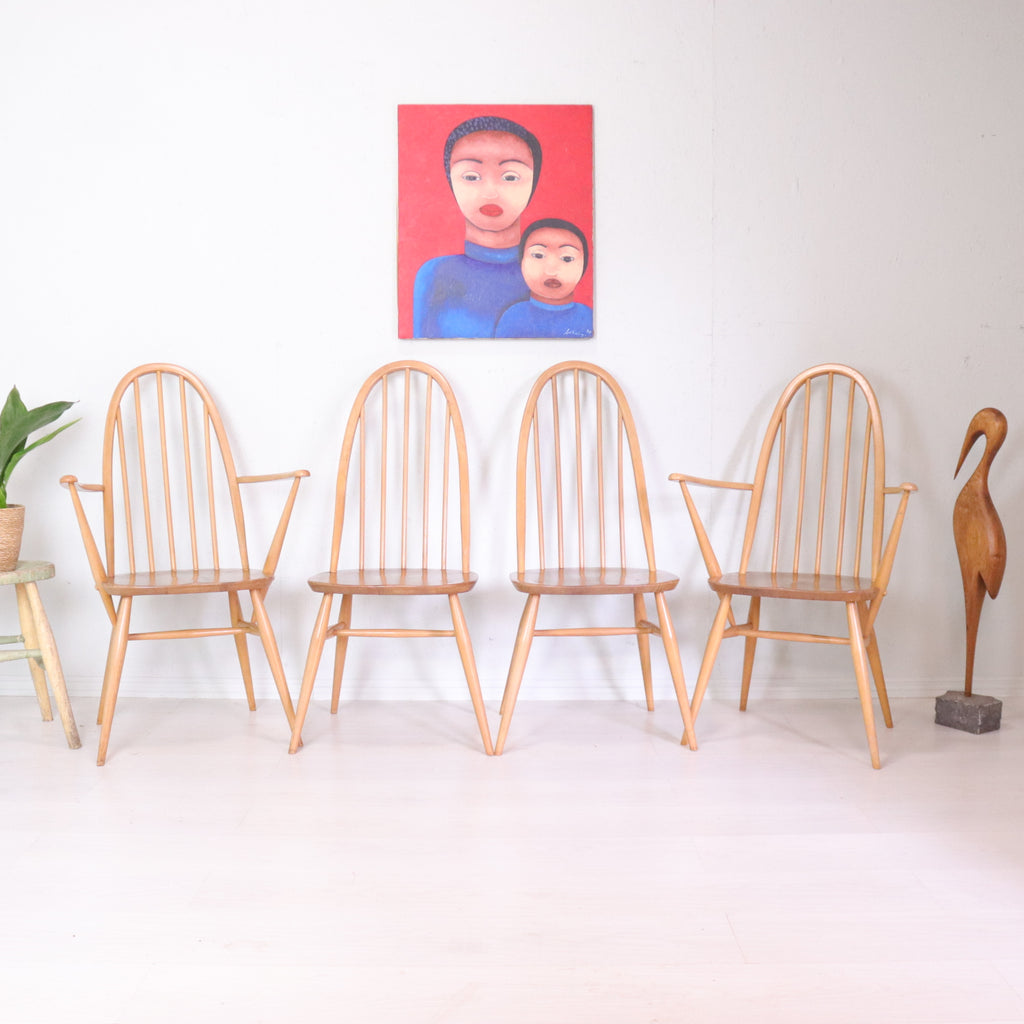 Set of Four Light Ercol Quaker Windsor Chairs - teakyfinders